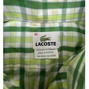 Lacoste Button Down Shirt Green Plaid Short Sleeve Casual Size 40